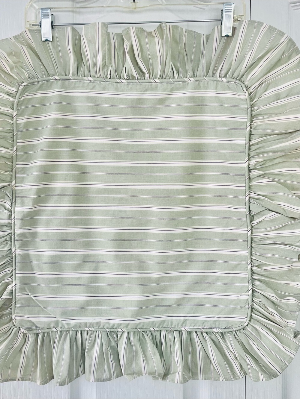 Ralph Lauren Green Striped Pillow Sham Ruffled European Square Size